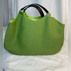 Handmade Large Green Tote with Leather Handles